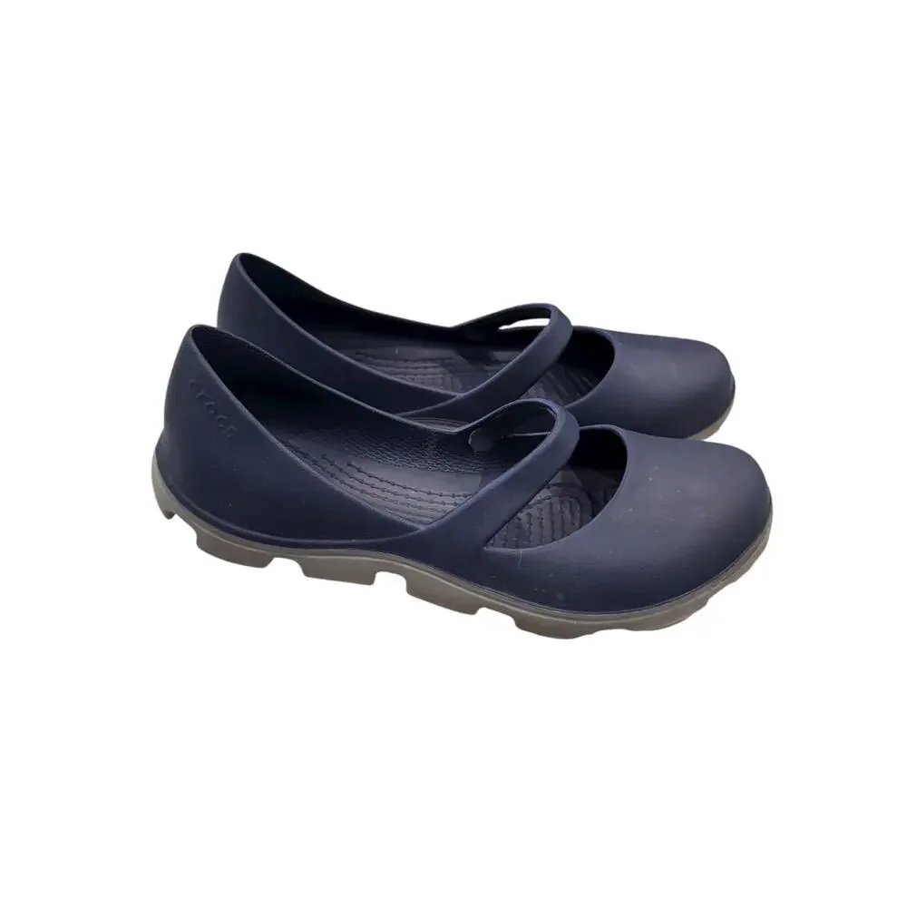 Crocs Women’s Mary Jane Flats Navy Gray Croslite Comfort Size 9